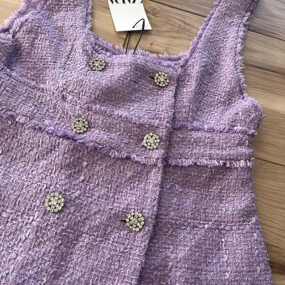 NWT ZARA Pastel Rococo Purple Lilac Tweed Button Mini Dress BLOGGER FAVORITE S - Picture 9 of 11